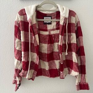 American eagle cropped plaid button down with hood